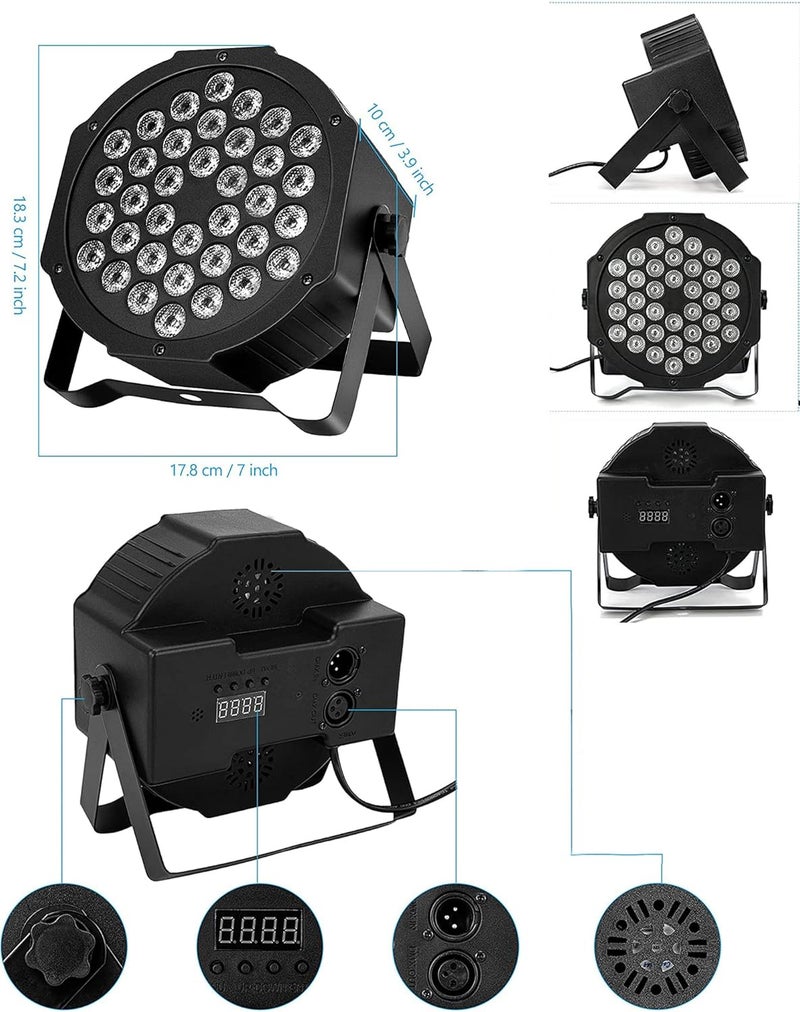 Litake DJ Par Lights, RGB 36 LED Stage Lights Sound Activated,Remote & DMX Controlled LED Uplights,7 Modes Uplighting for Dance Party Church Wedding Birthday Holiday Music Show-2 Pack - Image 5